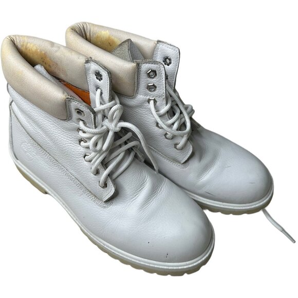 Timberland Mens White Leather Round Toe Lace Up Ankle Combat Boots Size 12 - Picture 1 of 9